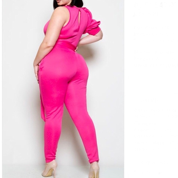 Quum | Fuchsia One Sleeve Plus Size Jumpsuit - Picture 2 of 4